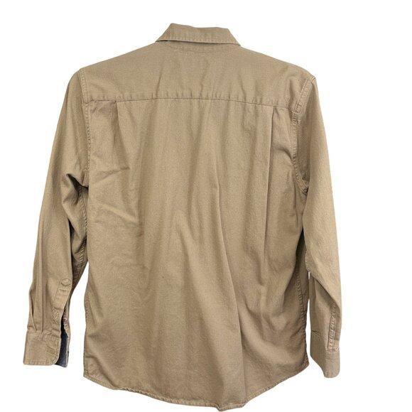 Wrangler Mens Medium Khaki Flex Long Sleeve Shirt Cotton Casual Button-Up Style - Picture 2 of 4